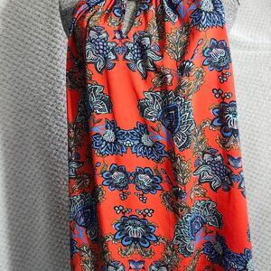 Collective Concepts Red Floral Sleeveless Blouse Tank Keyhole